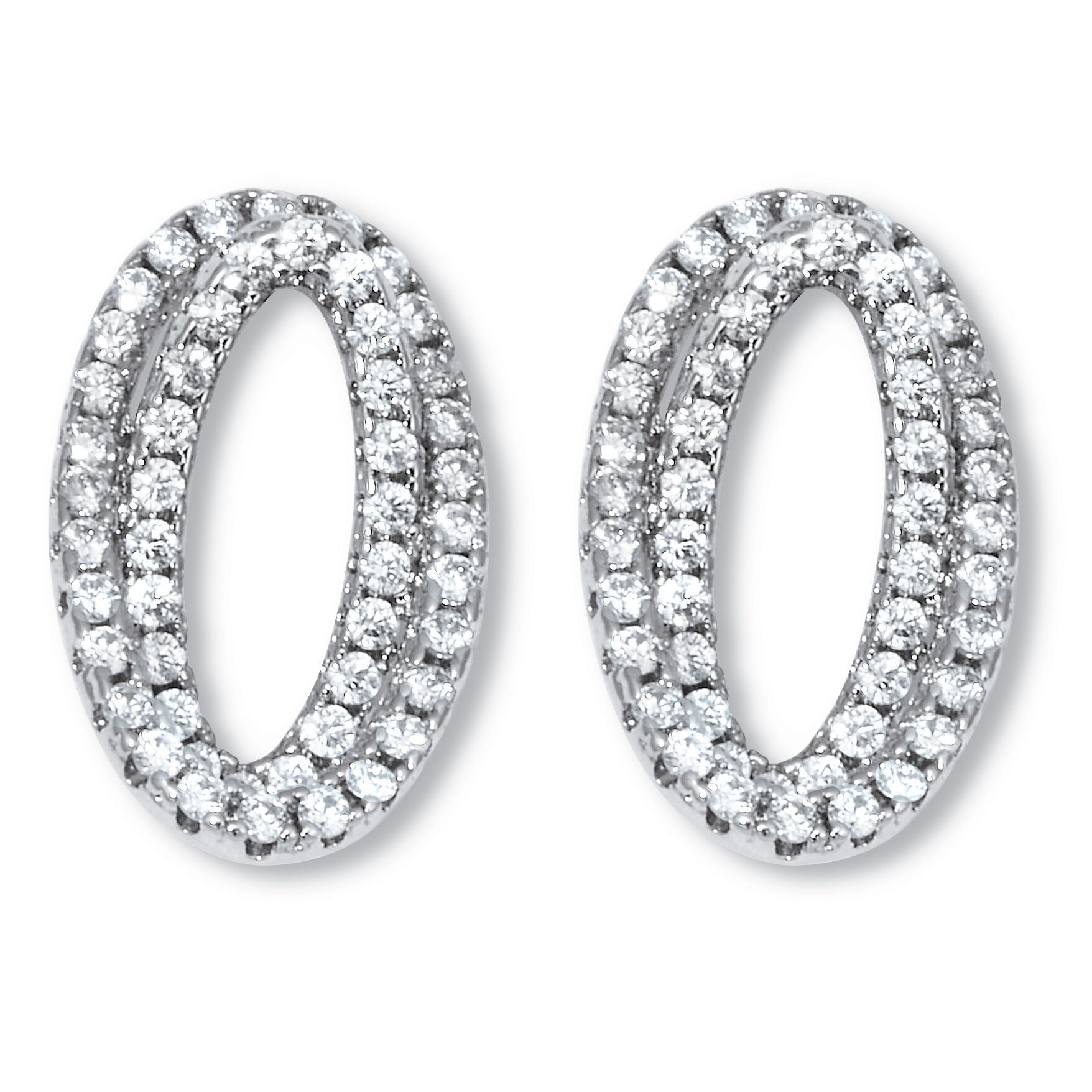 .80 TCW Round CZ Platinum-Plated Ear Concentric Circle Earrings, WHITE, hi-res image number 0
