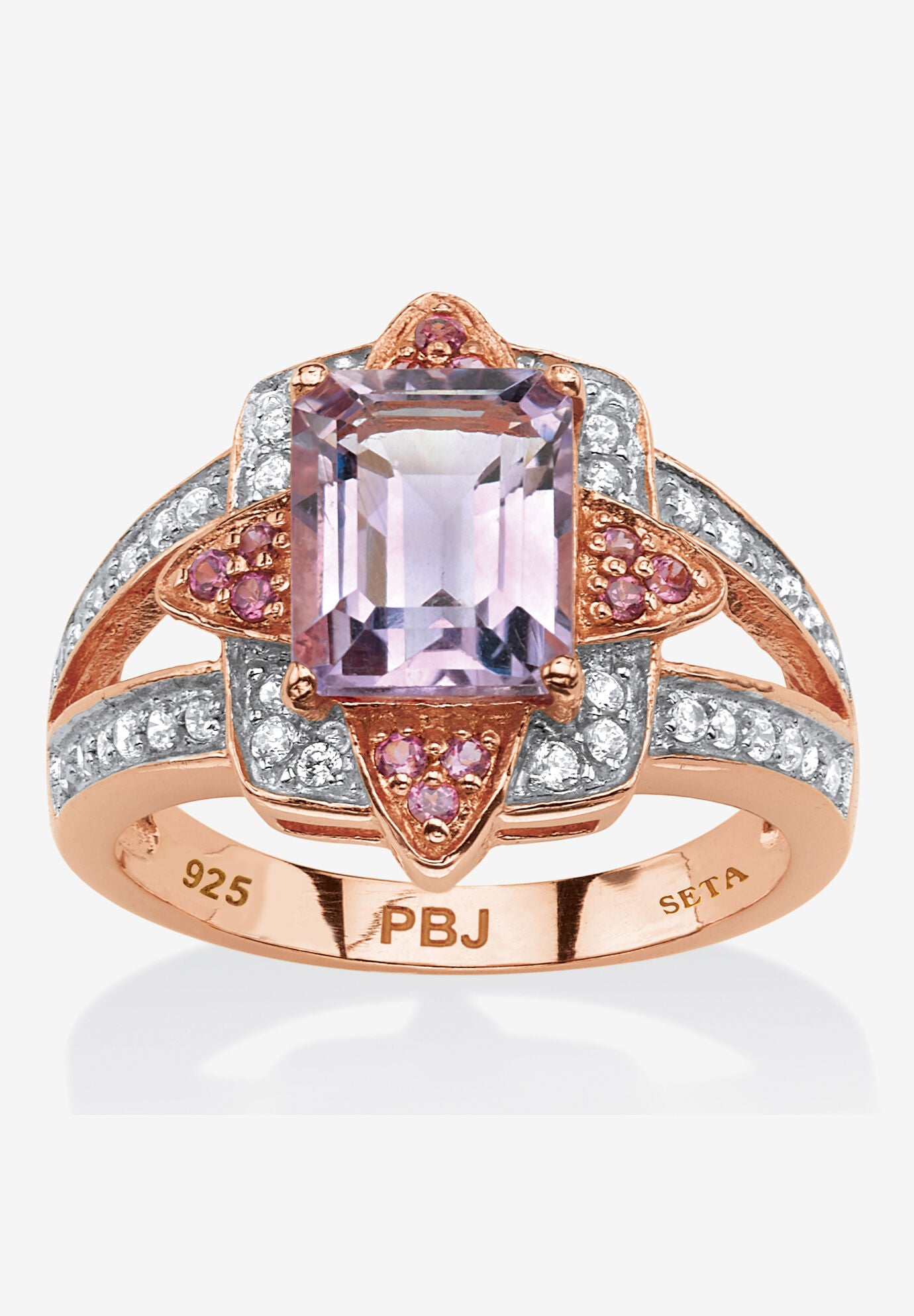 2.93 Tcw Genuine Amethyst 18K Rose Gold-Plated Sterling Silver Ring, PURPLE, hi-res image number 0