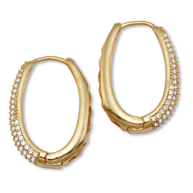 Crystal Four-Row Oval Pave-Style Goldtone Hoop Earrings, WHITE, on-hover image number null
