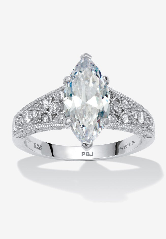 3.23 Tcw Cubic Zirconia Platinum-Plated Sterling Silver Engagement Ring, SILVER, hi-res image number null