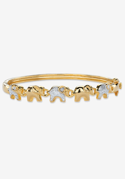 Diamond Accent Gold-Plated Elephant Parade Bangle Bracelet 7", DIAMOND, hi-res image number null