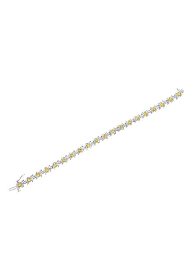Sterling Silver Gemstone & Round Diamond Tennis Bracelet Citrine November Birthstone, , alternate image number 4