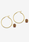 Goldtone Charm Hoop Earrings (32mm) Round Simulated Birthstone, , on-hover image number 1