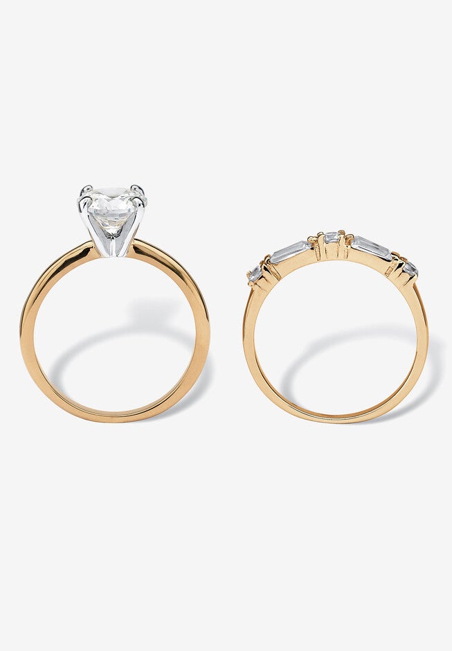 2.56 Cttw. 2-Piece Gold-Plated Round Cubic Zirconia Bridal Ring Set, , on-hover image number 1