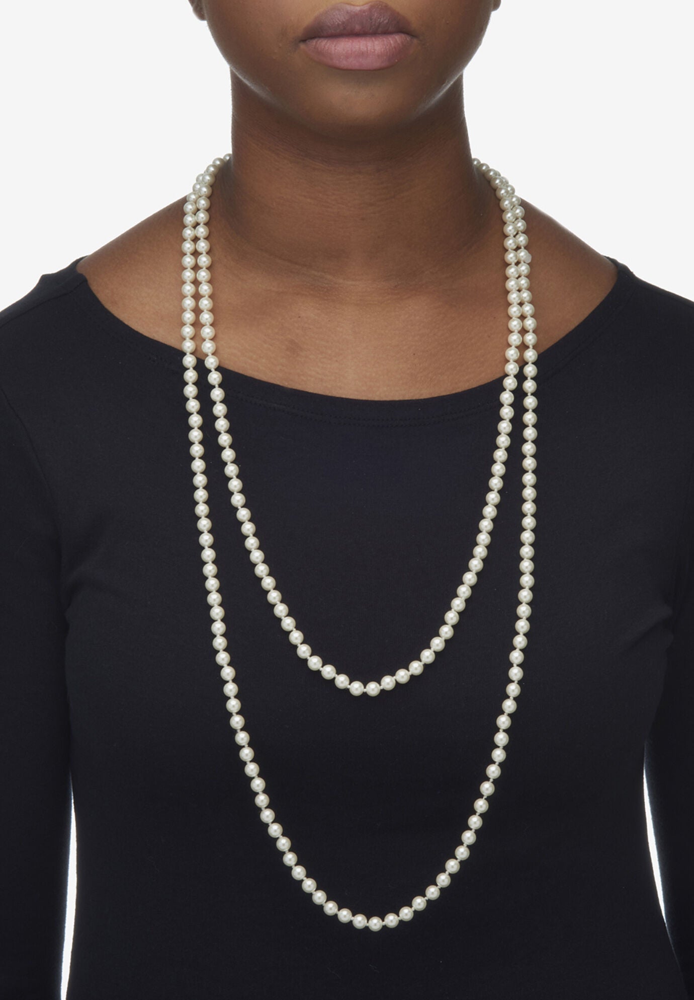 Simulated Pearl Silvertone Endless Necklace And Earrings Set, 70 Inches, , alternate image number 7