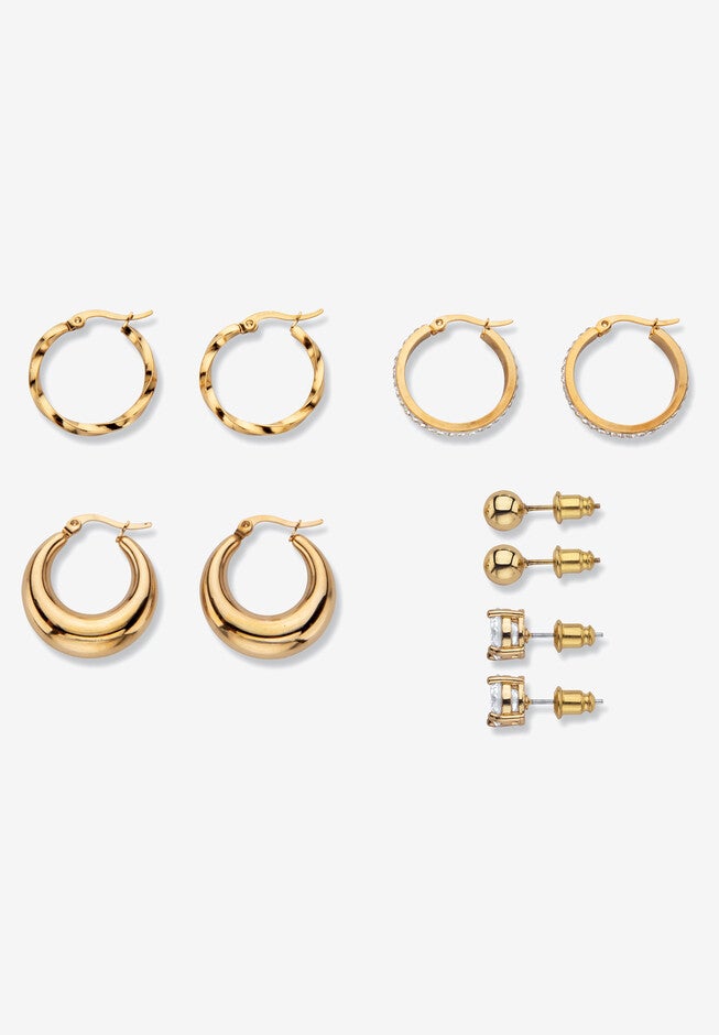 Yellow Gold Ion Plated Stainless & Goldtone Earring Set, , on-hover image number 1