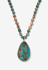 Genuine Multicolor Jasper Beaded Goldtone Bezel Set Pendant Necklace 36 Inch, BLUE, hi-res image number null