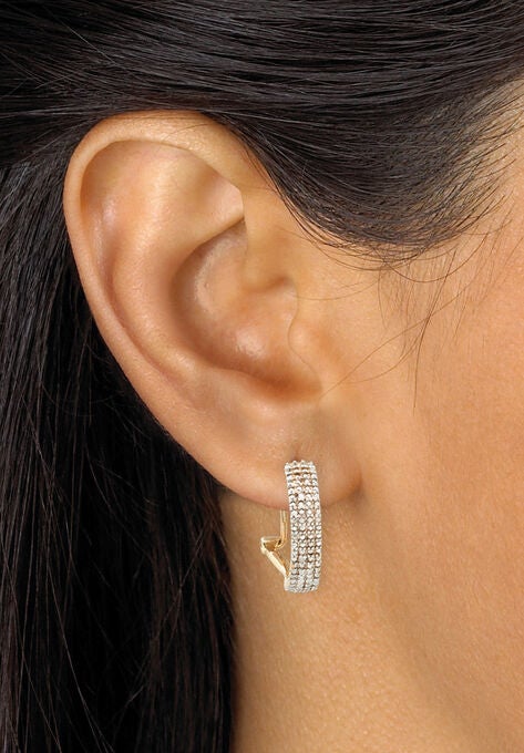 Yellow Gold-Plated Demi Hoop Earrings with Genuine Diamond Accents, , alternate image number null