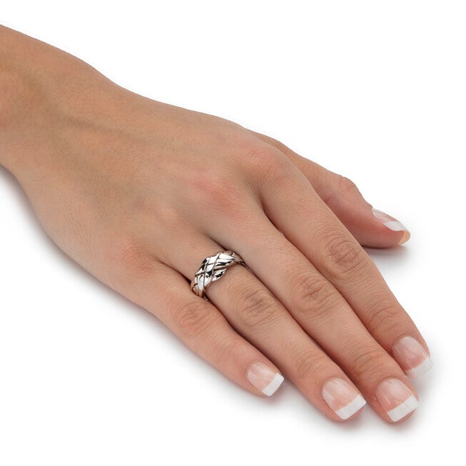 Platinum-plated Sterling Silver Interlocking Puzzle Ring, SILVER, alternate image number null