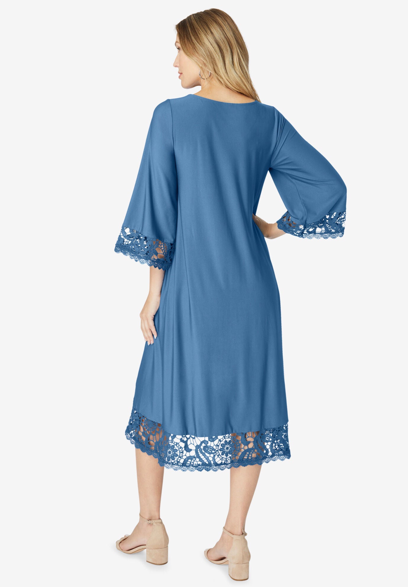 Plus Size Lace Cutout Fit and Flare Dress, DARK BERRY, on-hover image number 1