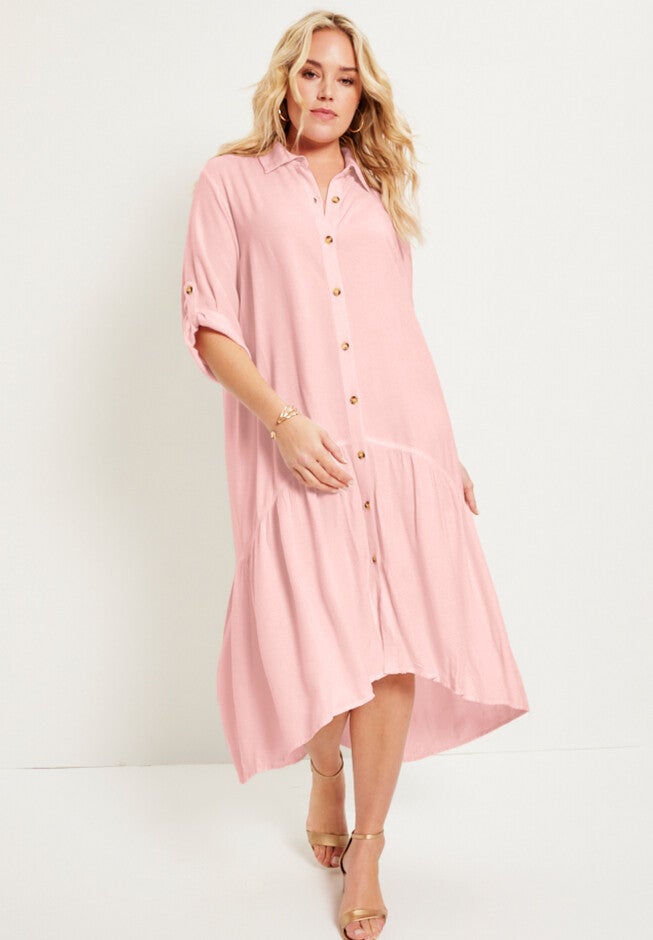 Ruffled Shirt Dress, SOFT BLUSH, hi-res image number null
