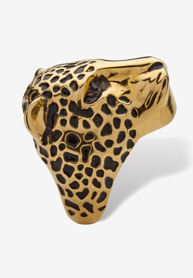 Yellow Gold-Plated Black Crystal Leopard Ring, , on-hover image number 1