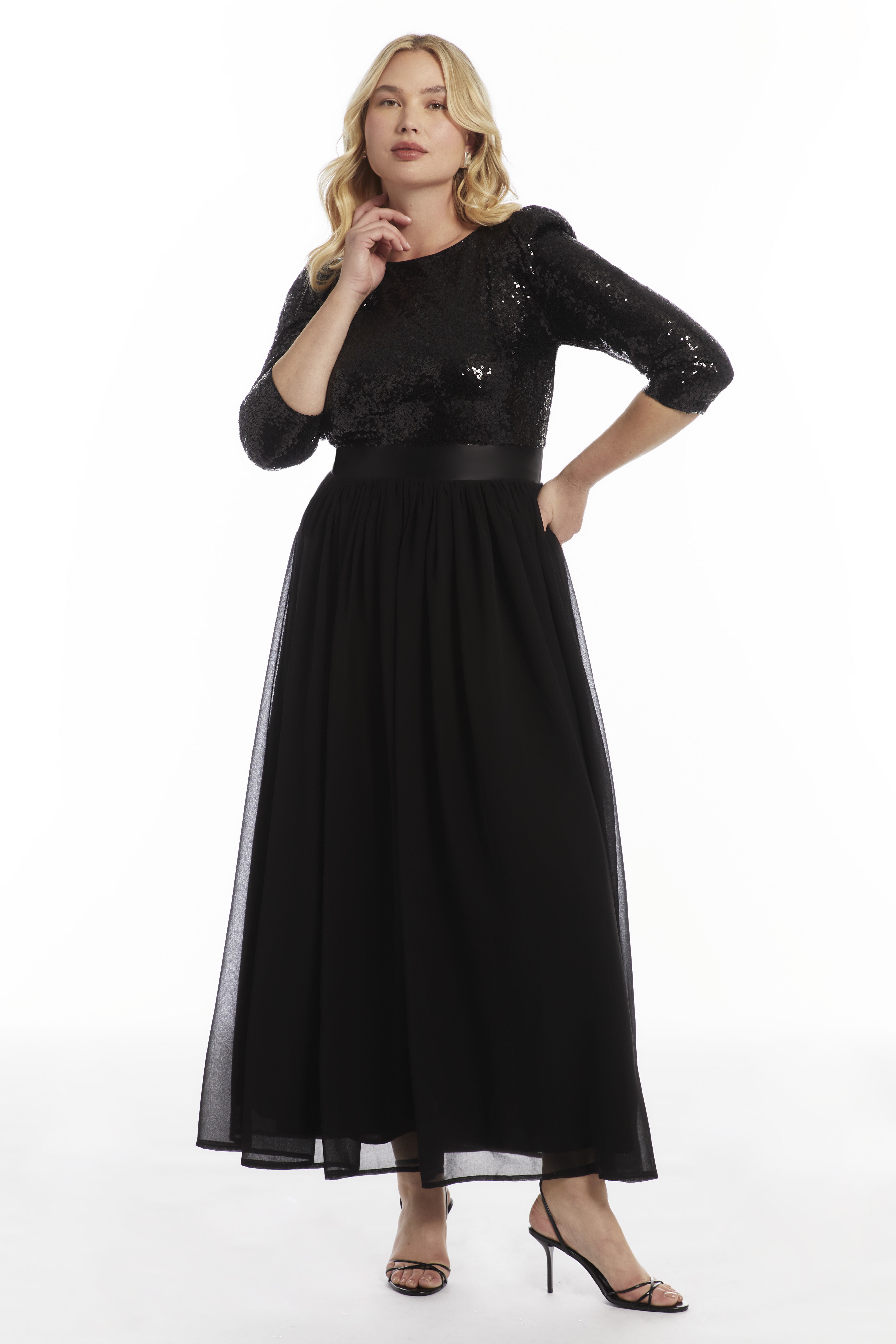 black chiffon sequin dress Azazie Libby