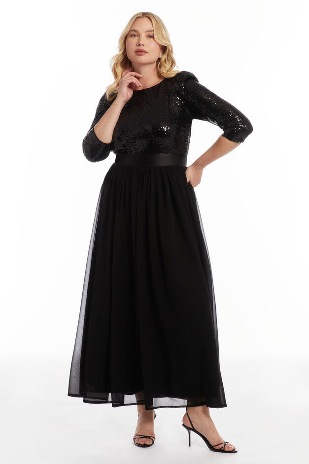 black chiffon sequin dress Azazie Libby