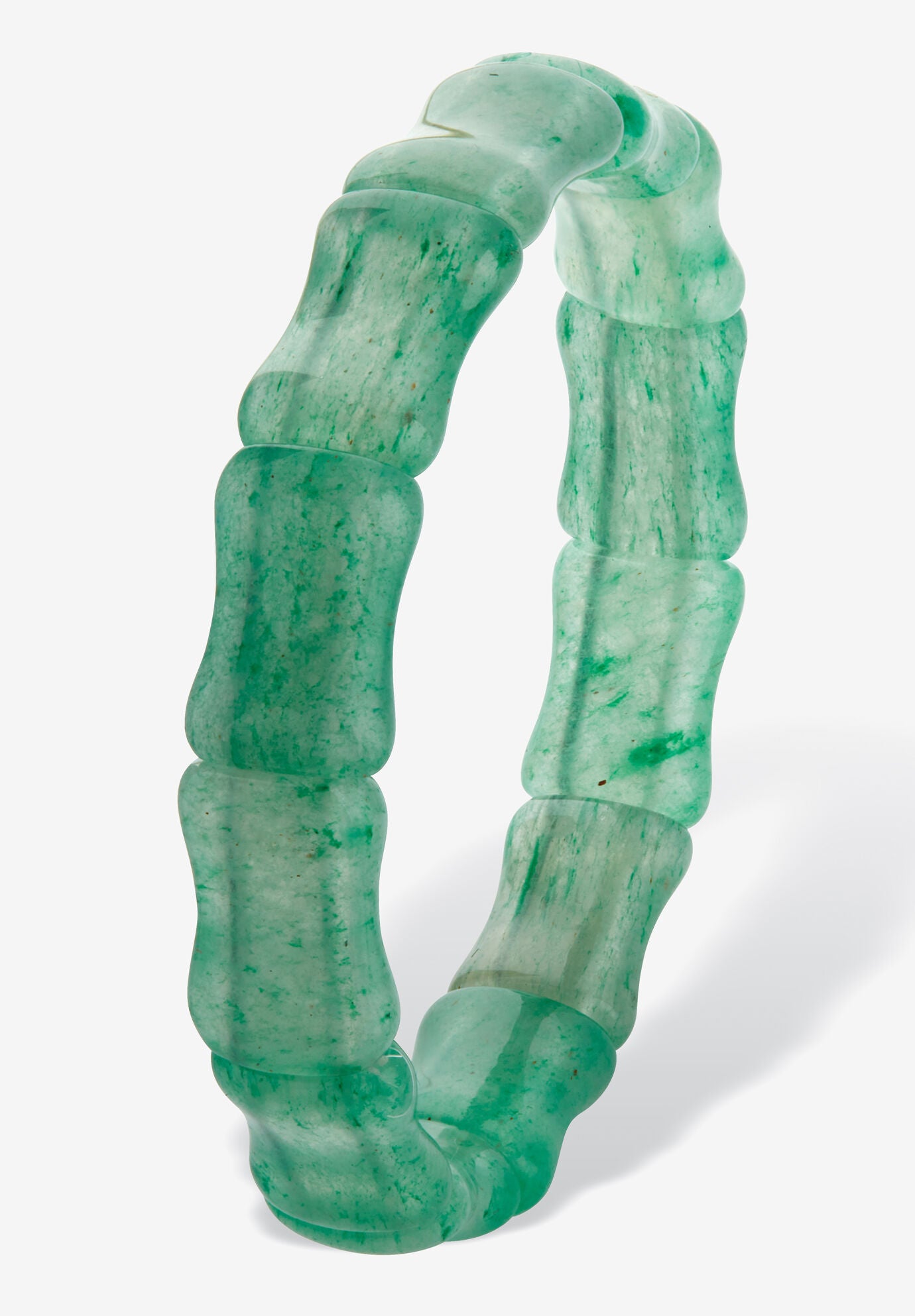 Genuine Green Jade Bamboo Style Stretch Bracelet, JADE, hi-res image number 0