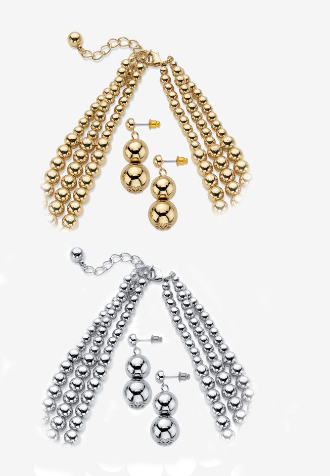 Set Of 2 Silvertone And Goldtone Necklace Sets, 16.5 Inch Plus 3 Inch Extension, , on-hover image number null