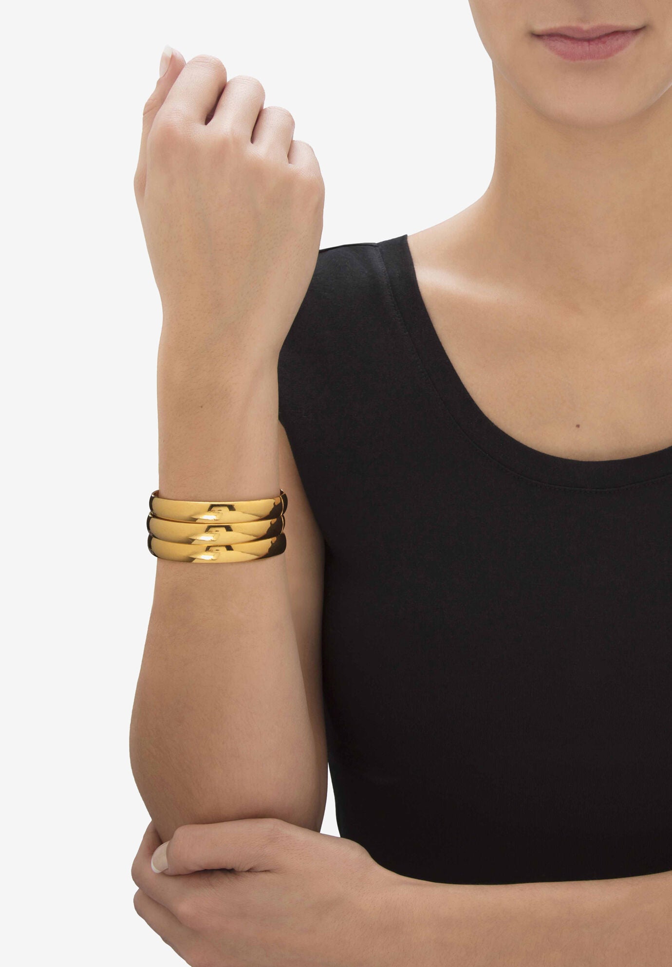 Goldtone Polished Bangle Earring and Ball Stud Earring Set 7.5 inches, , alternate image number 2