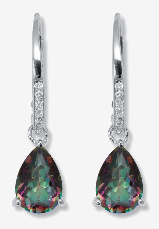 7.13 Tcw Pear Cut Genuine Mystic Fire Topaz And Cz Sterling Silver Earrings, TOPAZ, hi-res image number null