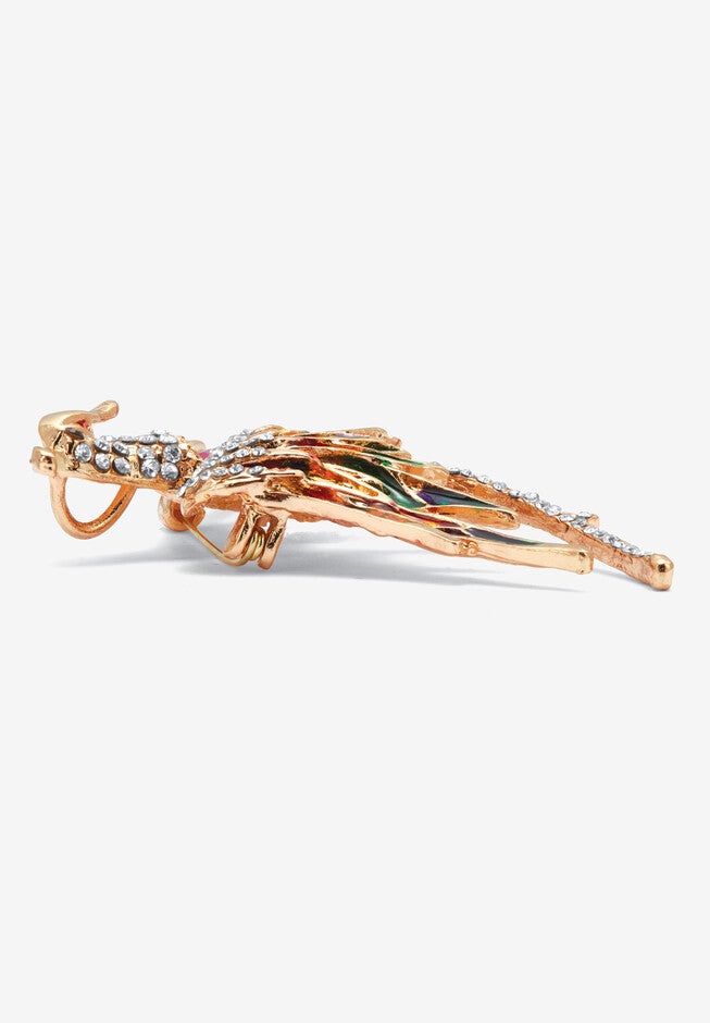 Oval Cut Pink Crystal And Enamel Goldtone Phoenix Pin Pendant, , on-hover image number 1