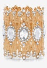 Goldtone Oval-Cut and Round Crystal Stretch Wide Cuff Bracelet, GOLD, hi-res image number null