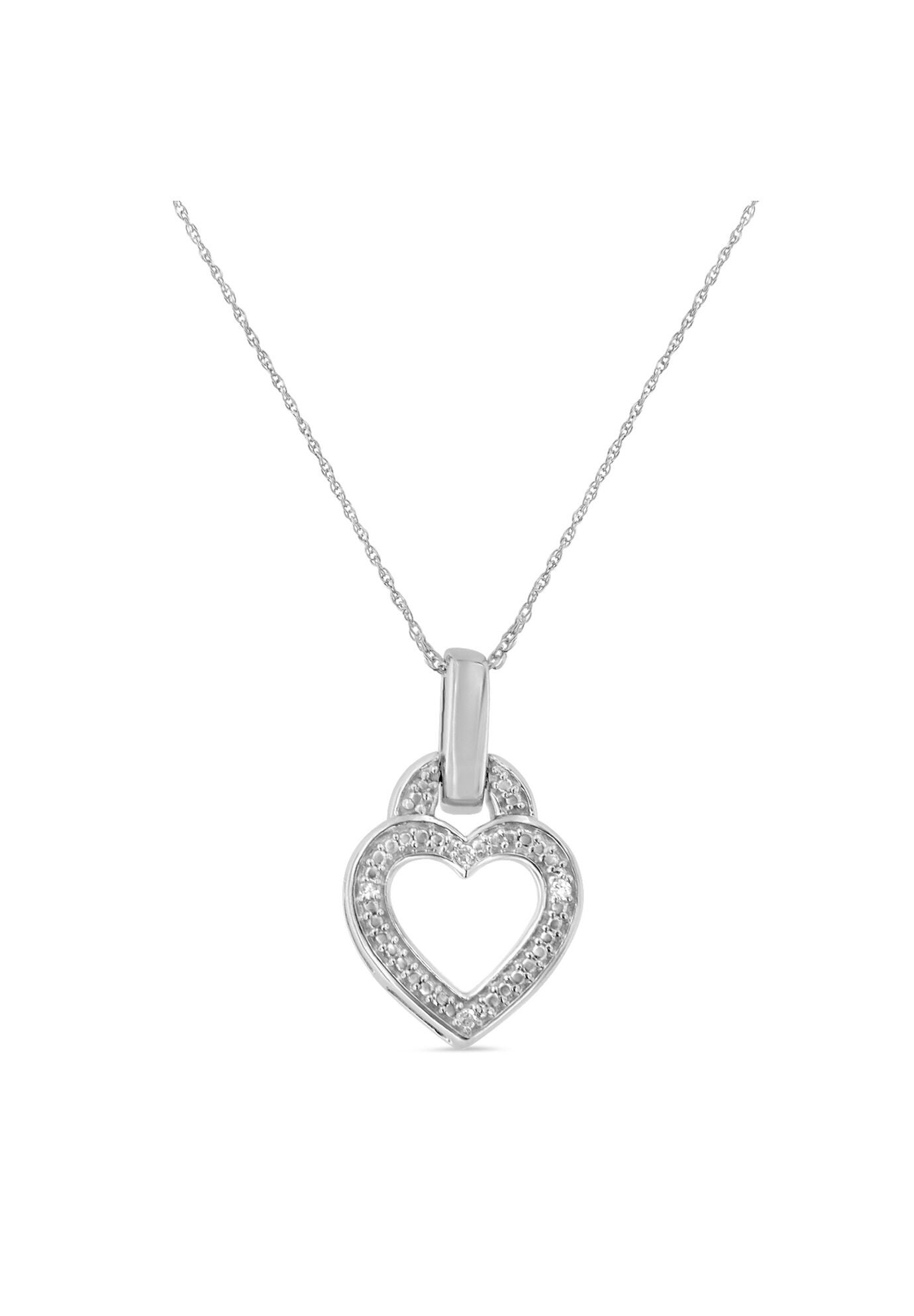 Silver Round Cut Diamond Heart Pendant Necklace, SILVER, hi-res image number 0