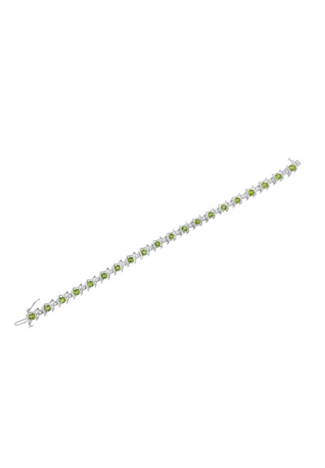 Sterling Silver Gemstone & Round Diamond Tennis Bracelet Green Peridot August Birthstone, , alternate image number null