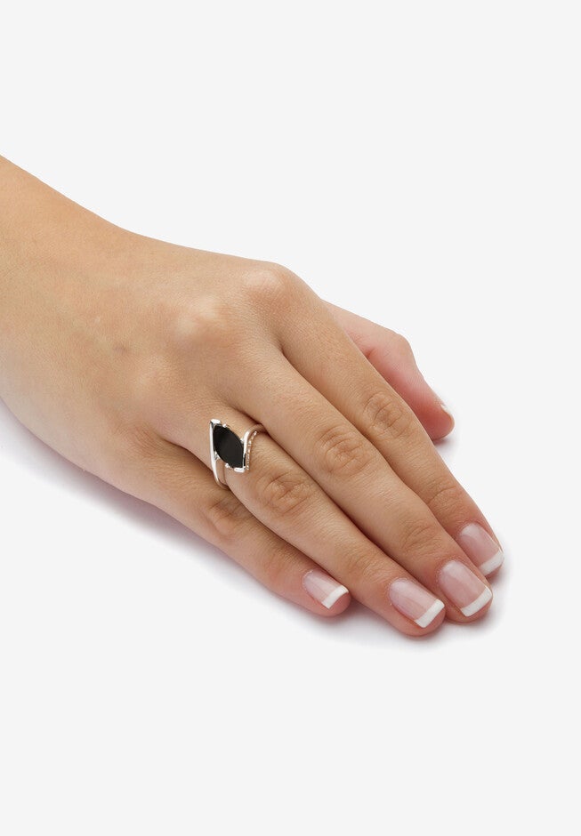 Marquise-Shaped Genuine Onyx .925 Sterling Silver Classic Ring, , alternate image number null