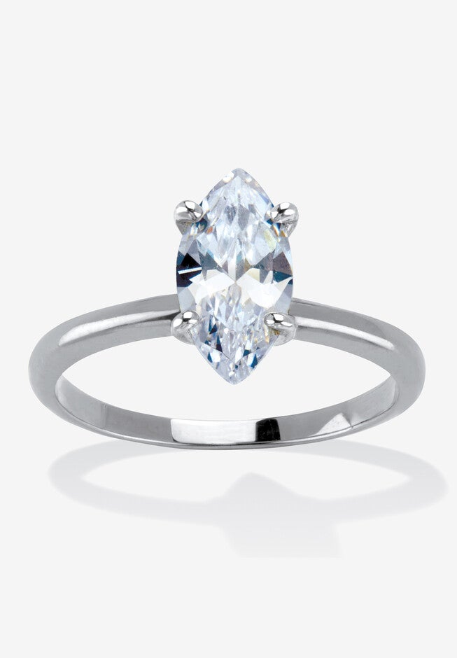 2.0 Tcw Marquise Cubic Zirconia Silvertone Solitaire Engagement Ring, CUBIC ZIRCONIA, hi-res image number null