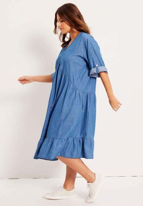 Ruffled Denim Dress, , alternate image number null