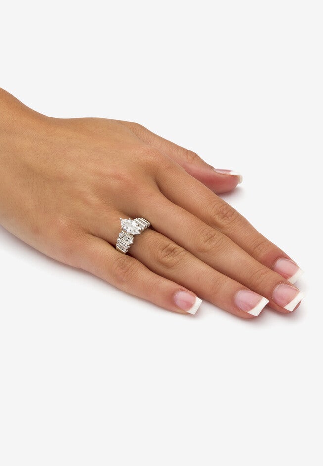 2.85 Cttw Marquise Cut Cubic Zirconia Ring Platinum Plated .925 Sterling Silver, , alternate image number null