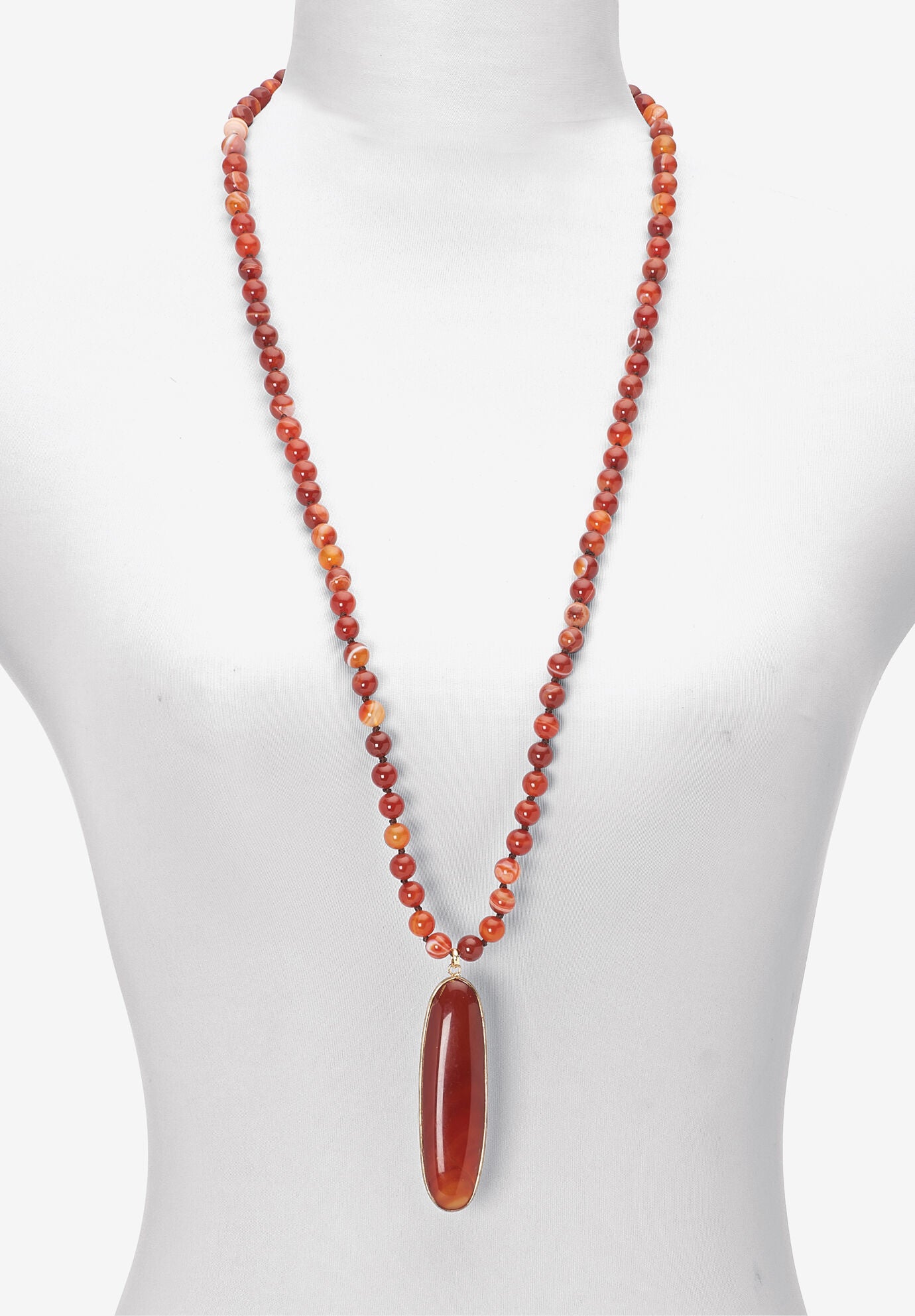 Genuine Brown Agate Beaded Goldtone Drop Necklace, 34-Inch Length, , alternate image number 3