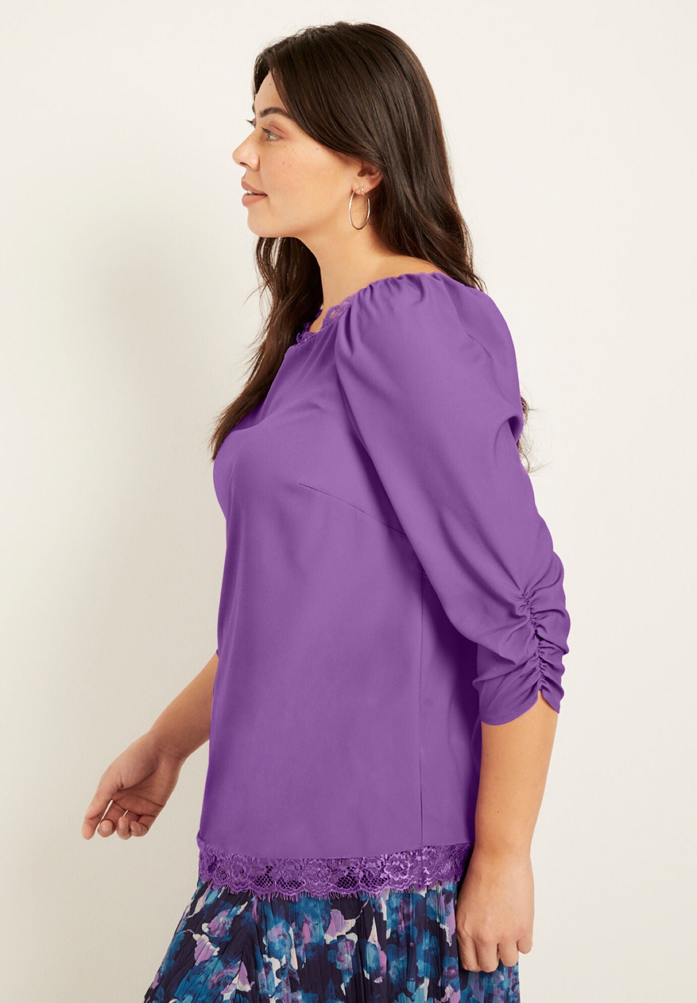 Eyelash-Lace-Trim Boatneck Top, , alternate image number 2