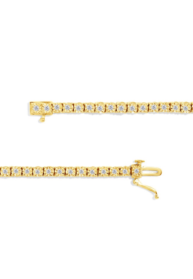 Yellow Gold Plated Sterling Silver Miracleset Diamond Round Faceted Bezel Tennis Bracelet 6 inches, , alternate image number null