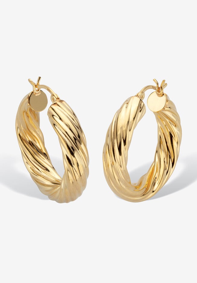 Yellow Gold Plated Sterling Silver Twisted Hoop Earrings (30Mm), GOLD, hi-res image number null