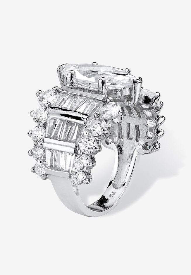 6.55 Tcw Marquise-Cut Cubic Zirconia Ring In .925 Sterling Silver, , on-hover image number null