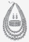Silver Tone Necklace Set, WHITE, hi-res image number null