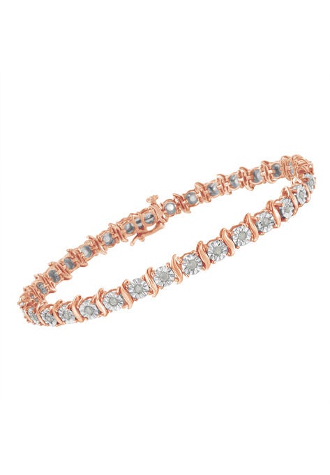 Rose Gold Over Sterling Silver Diamond Scurve Link Miracleset Tennis Bracelet 8", , alternate image number null