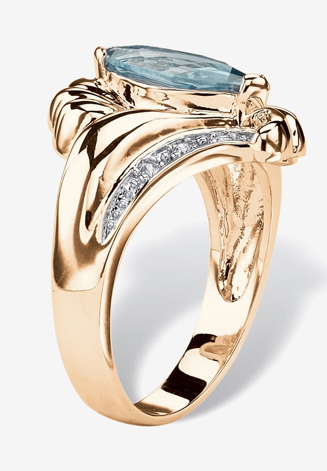 2.05 Tcw Marquise-Cut Aqua Cubic Zirconia Gold-Plated Bypass Cocktail Ring, , on-hover image number null