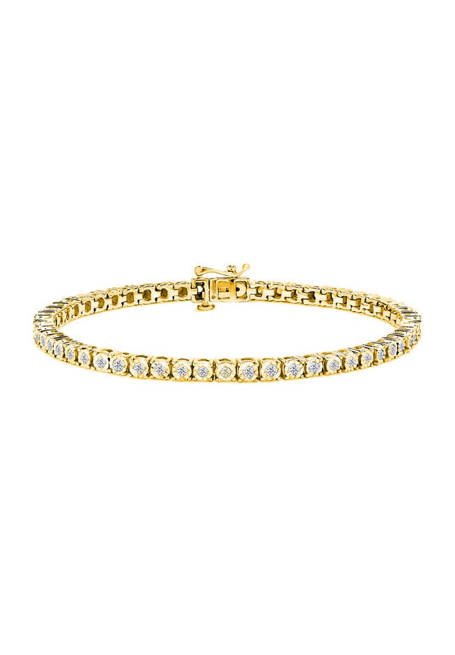 Yellow Gold Plated Sterling Silver Miracleset Diamond Round Faceted Bezel Tennis Bracelet 6 inches, YELLOW GOLD, hi-res image number null