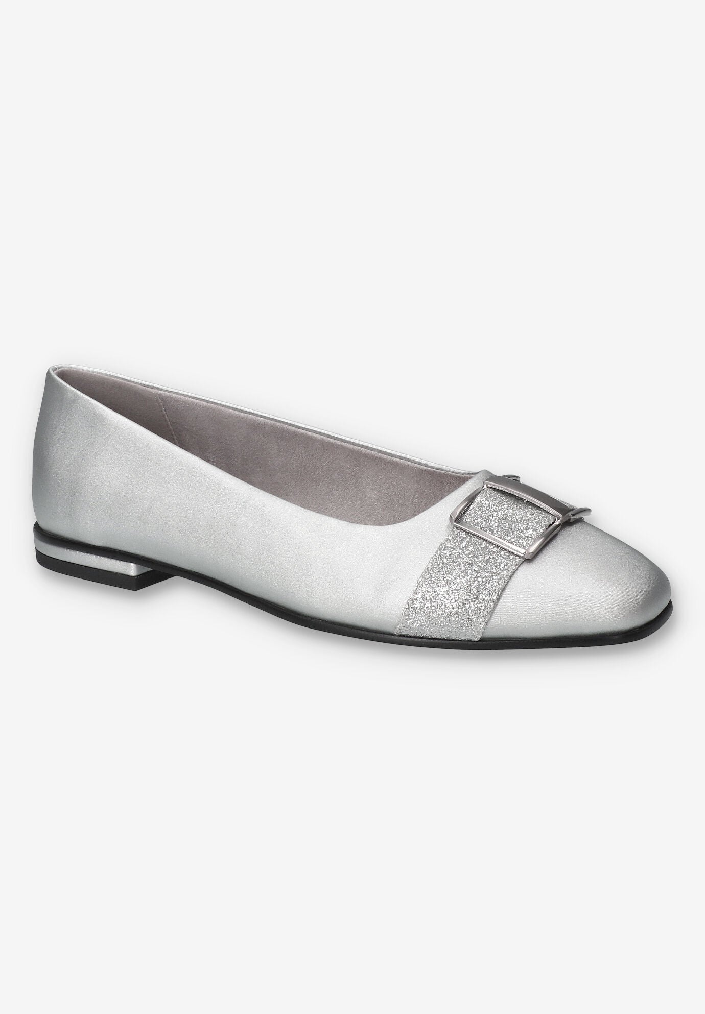 Keely Square Toe Flat, SILVER SATIN, hi-res image number 0