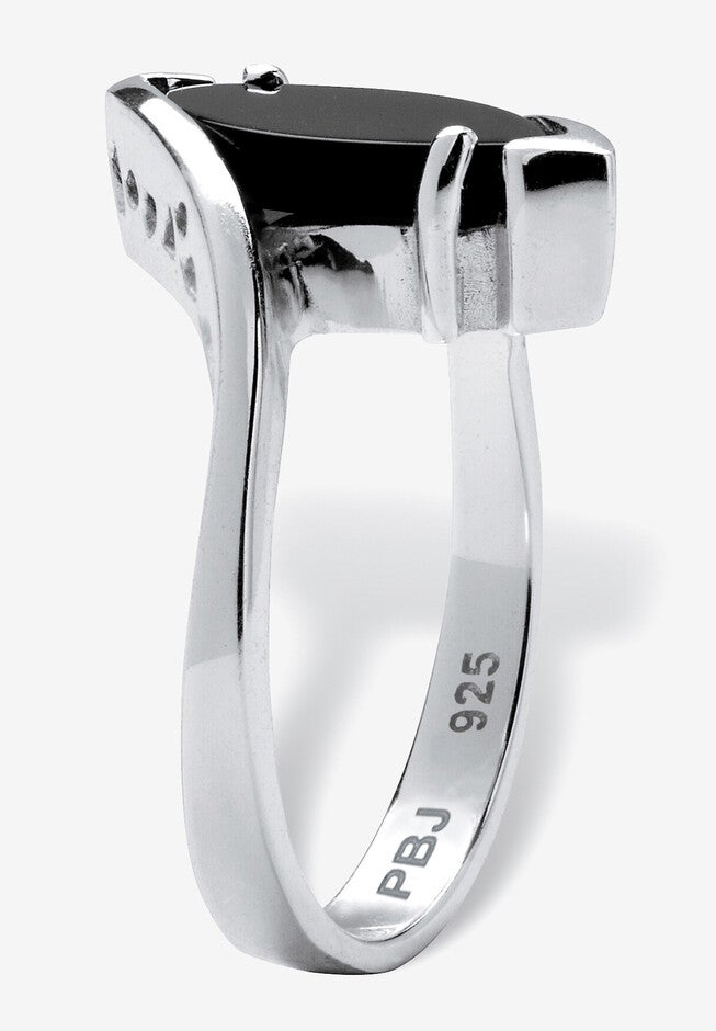 Marquise-Shaped Genuine Onyx .925 Sterling Silver Classic Ring, , on-hover image number null