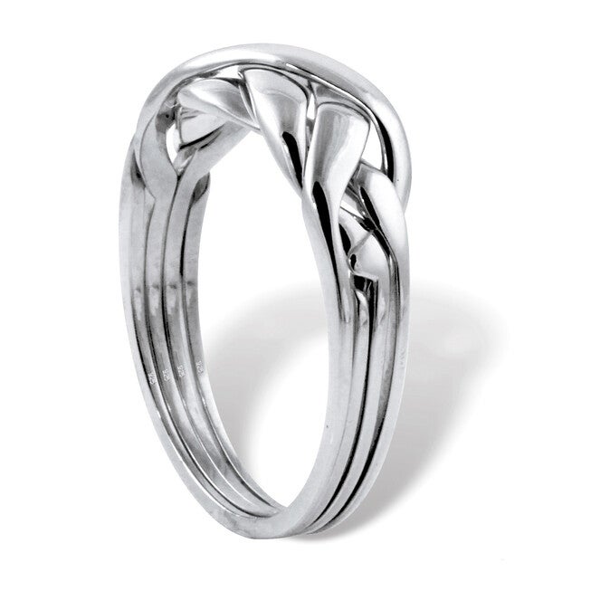 Platinum-plated Sterling Silver Interlocking Puzzle Ring, SILVER, on-hover image number null