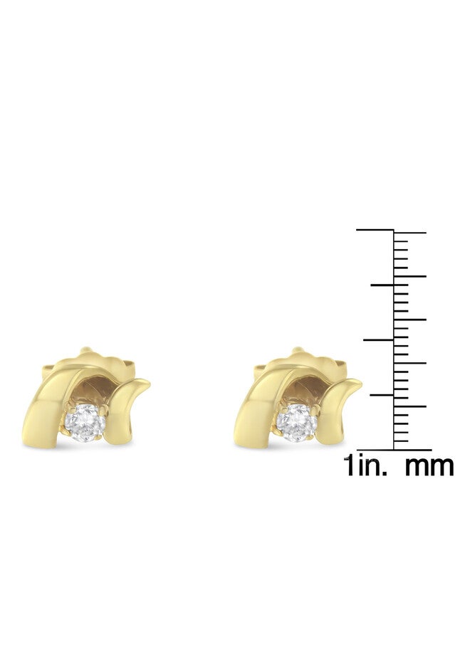 Yellow Gold Round Brilliantcut Diamond Espira Swirls Solitaire Push Back Stud Earrings, , alternate image number 6