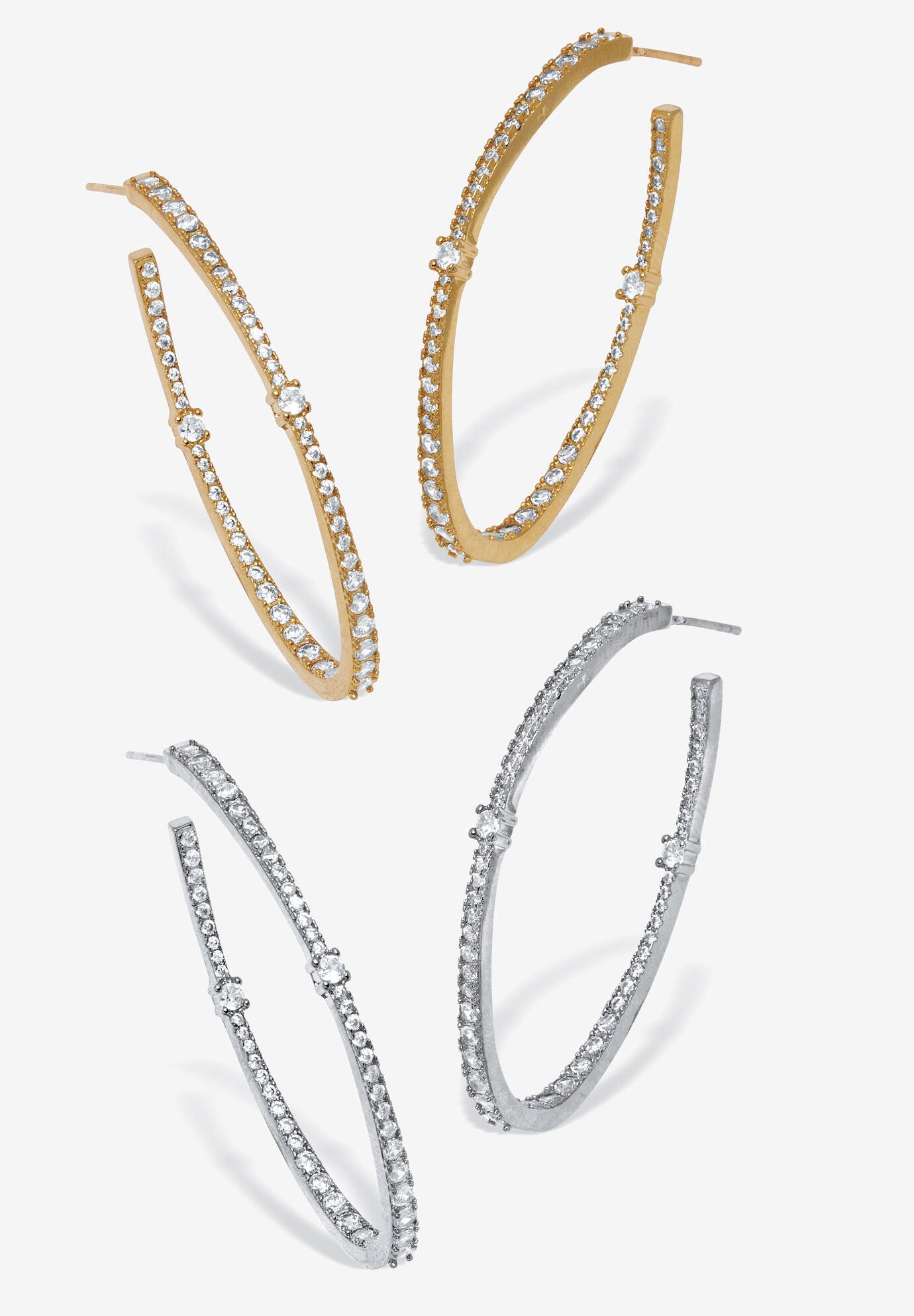 Round Crystal Goldtone And Silvertone Hoop Earrings Set, 46Mm, GOLD SILVER, hi-res image number 0