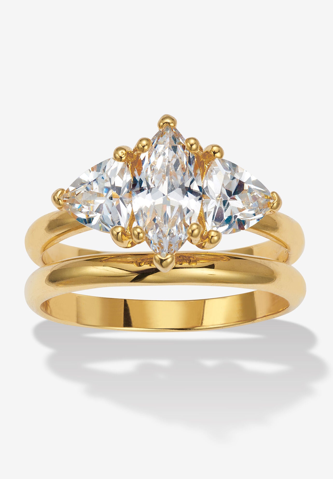 2 Tcw Marquise Cubic Zirconia 14K Yellow Gold-Plated Bridal Ring Set, GOLD, hi-res image number 0
