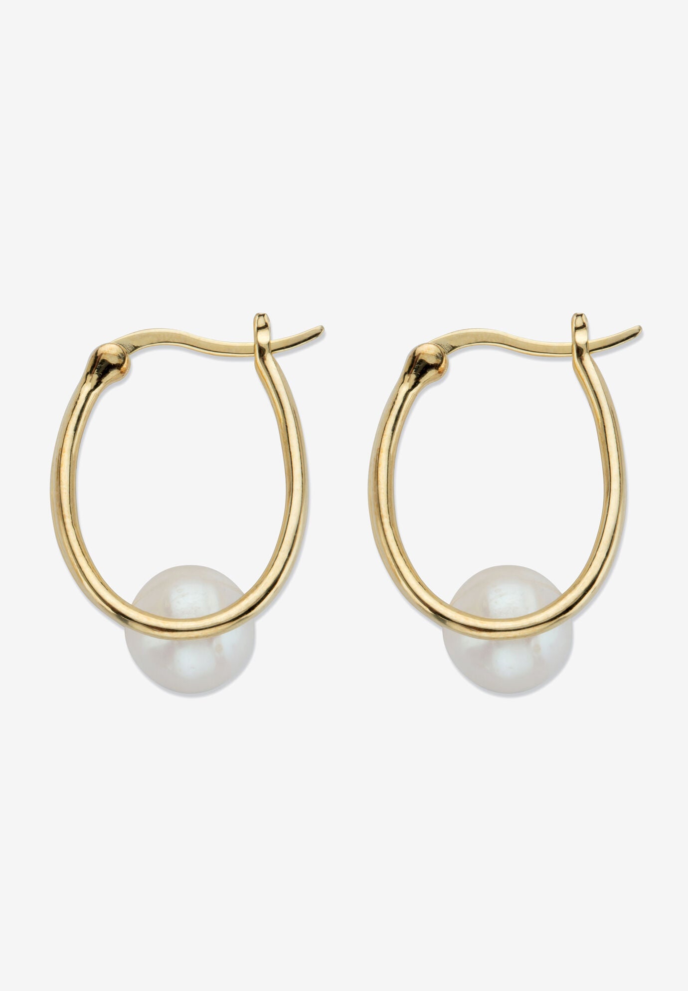 Yellow Gold Plated Sterling Silver Genuine Pearl Split Hoop Earrings, , on-hover image number 1