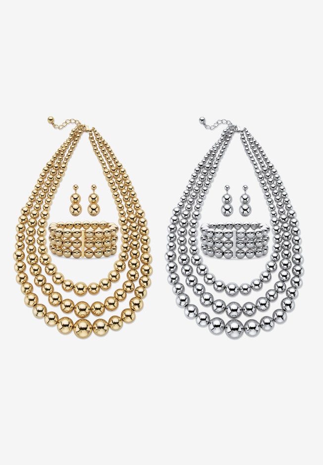 Set Of 2 Silvertone And Goldtone Necklace Sets, 16.5 Inch Plus 3 Inch Extension, GOLD SILVER, hi-res image number null