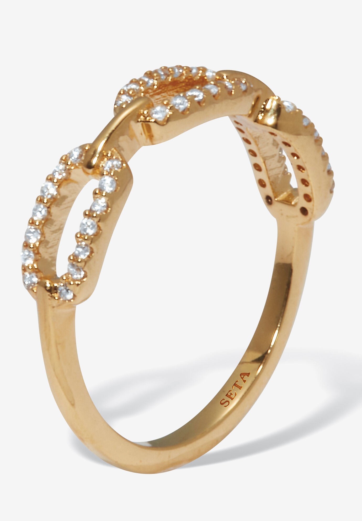 .21 Tcw Round Cubic Zirconia 18K Yellow Gold-Plated Link Ring Jewelry, , on-hover image number 1