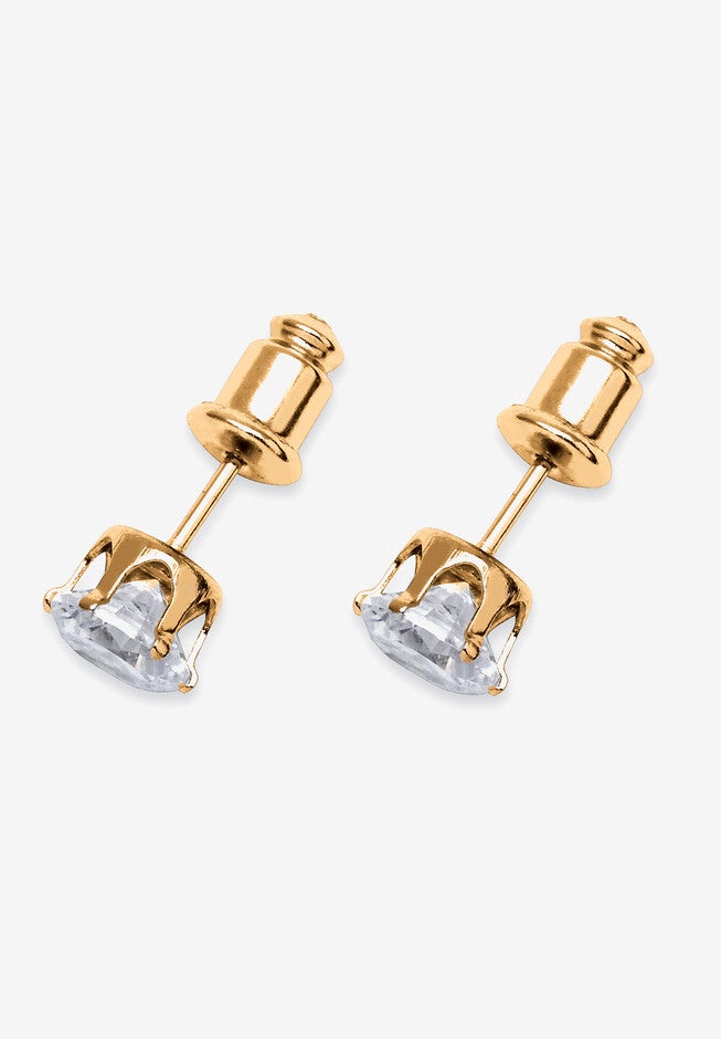1.96 Cttw. Goldtone Round Cubic Zirconia Stud Earrings, , on-hover image number null