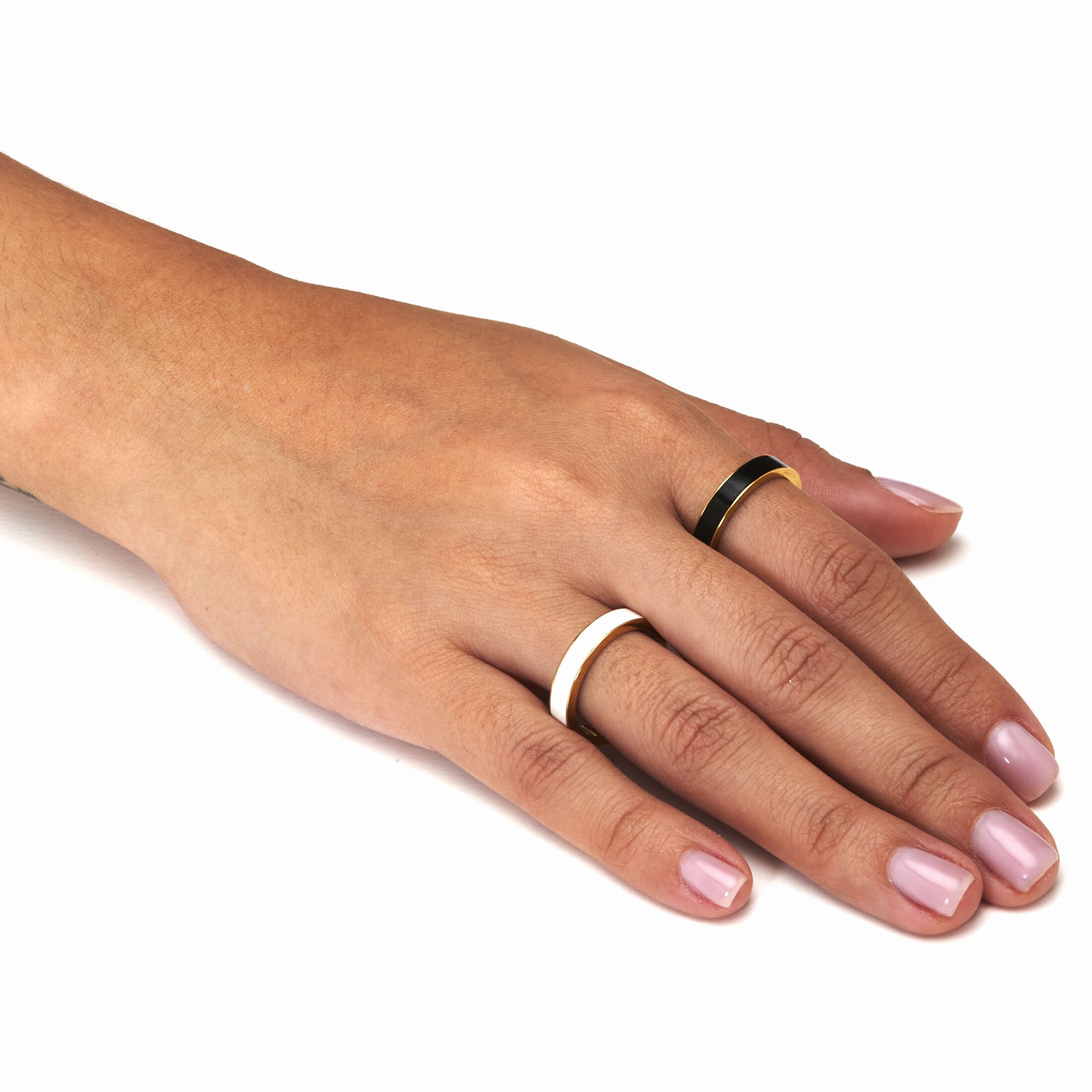 2-Piece Yellow Gold Ion-Plated Stainless Steel Enamel Bands, YELLOW, alternate image number 3